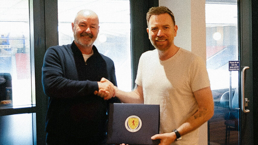 Scottish actor Ewan McGregor, internationally known for major roles in Trainspotting and Star Wars, alongside Scotland manager Steve Clarke at the World Cup 2026 squad announcement.