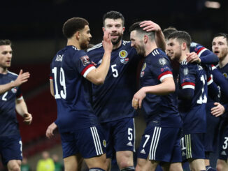 The Scotland National Team during their match against Austria at the FIFA World Cup 2022 Qatar Qualifiers.