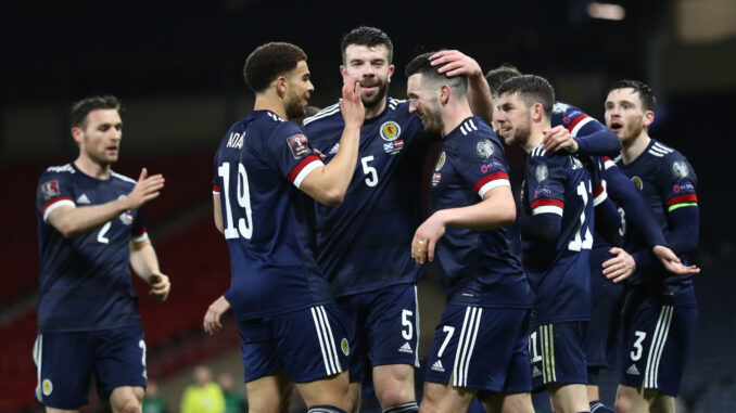 The Scotland National Team during their match against Austria at the FIFA World Cup 2022 Qatar Qualifiers.