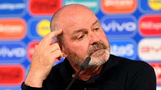 Scotland manager Steve Clarke speaks to the press at the Stuttgart Arena on June 23, 2024 in Stuttgart, Germany.