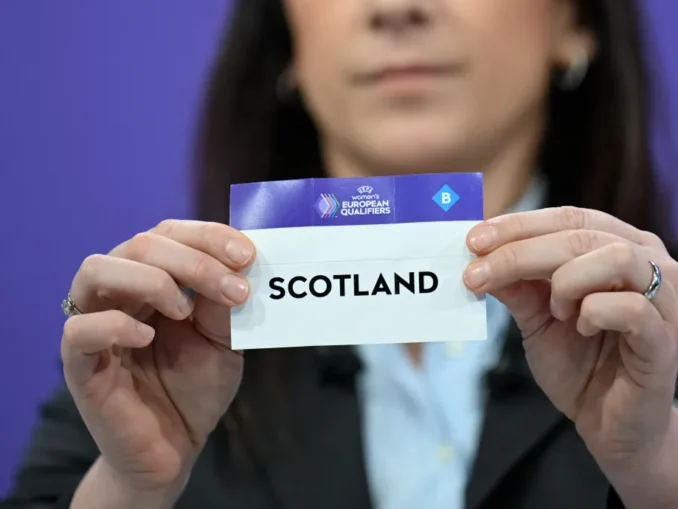 NYON, SWITZERLAND - MARCH 5: UEFA Managing Director of Women's Football Nadine Kessler draws out the card of Scotland during the UEFA Women's EURO 2025 Qualifying Round Draw at the UEFA Headquarters, The House of the European Football, on March 5, 2024 in Nyon, Switzerland.