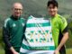 Celtic FC winger Yang with manager Martin O'Neill after the forward signed a contract until 2030.